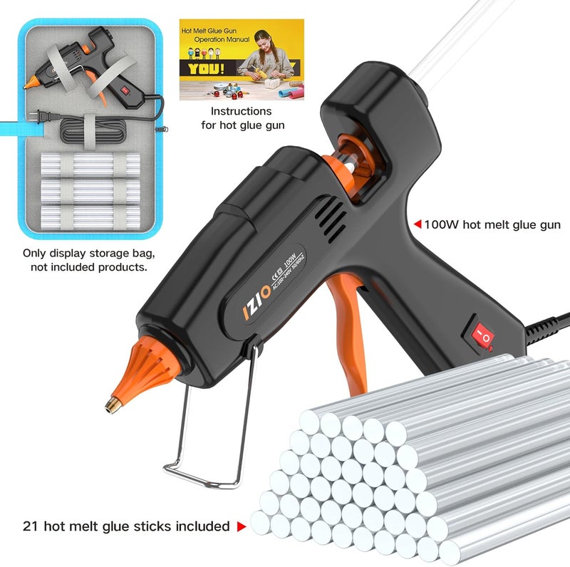 IZIO100W Hot Glue Gun Kit, Fast Heating for DIY Crafts Home Repair, Includes 21 Glue Sticks, Anti-Scald Nozzle, Pouch - Image 4